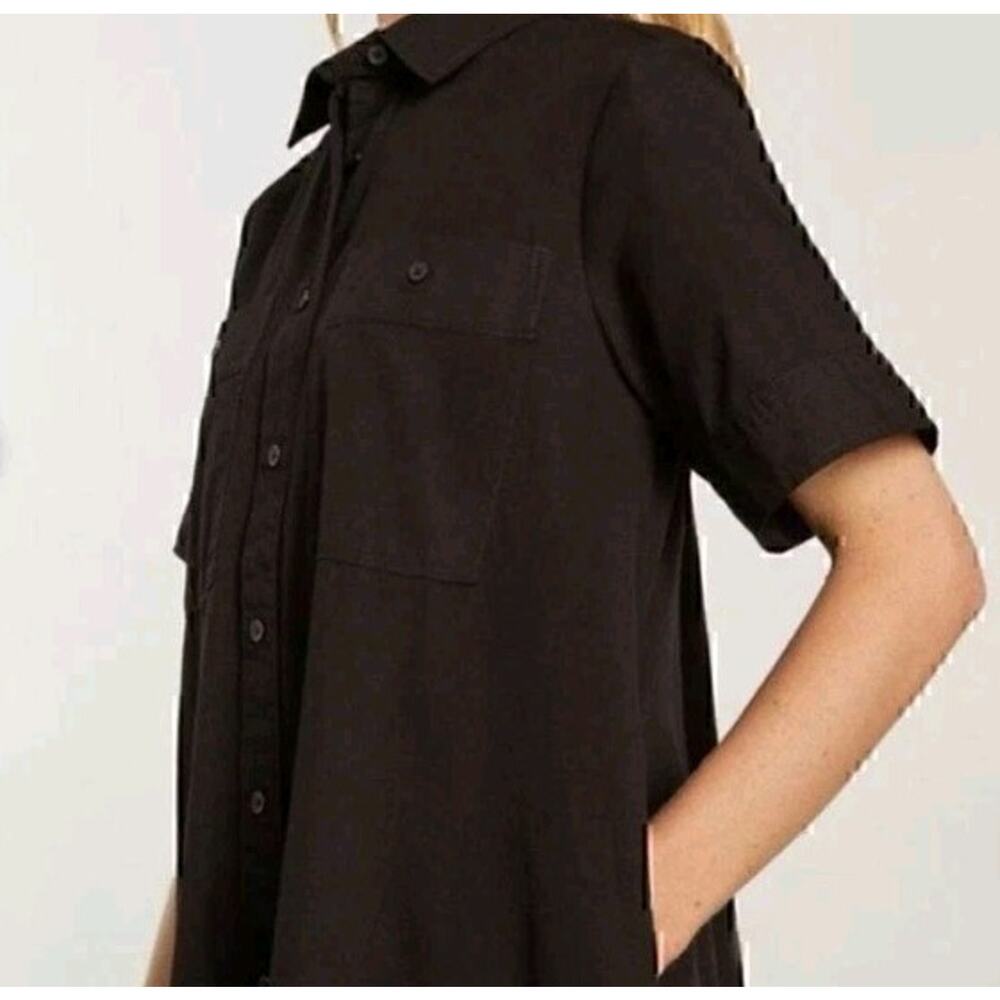 Everlane The Daytripper Shirt Dress Black 100% European Flax Linen High-Low Sz S - Picture 3 of 11